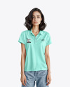Woman Wearing a Polo Shirt and Wide Jeans Mockup