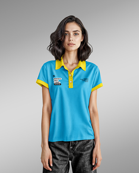 Woman Wearing a Polo Shirt and Wide Jeans Mockup
