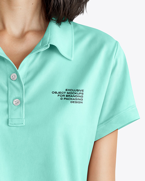 Woman Wearing a Polo Shirt and Wide Jeans Mockup
