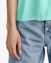 Woman Wearing a Polo Shirt and Wide Jeans Mockup