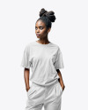 Young Black Woman with Braids Wearing a T-Shirt and Pants Mockup