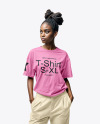 Young Black Woman with Braids Wearing a T-Shirt and Pants Mockup
