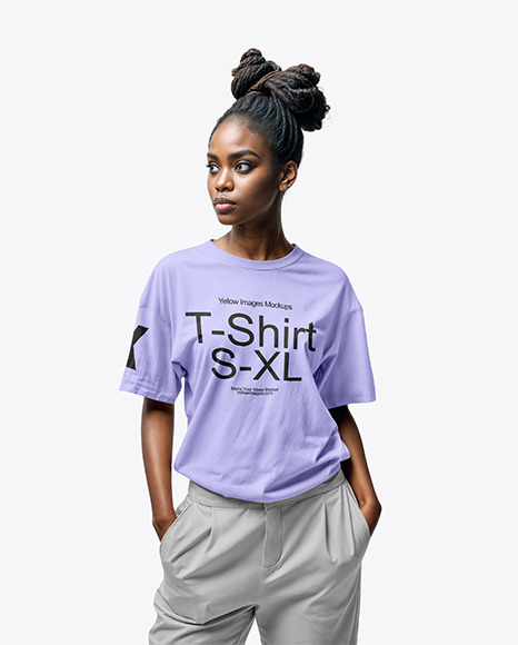 Young Black Woman with Braids Wearing a T-Shirt and Pants Mockup