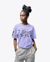 Young Black Woman with Braids Wearing a T-Shirt and Pants Mockup