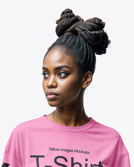 Young Black Woman with Braids Wearing a T-Shirt and Pants Mockup