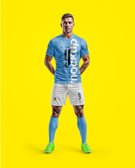 Soccer Player Wearing a Full Kit Mockup