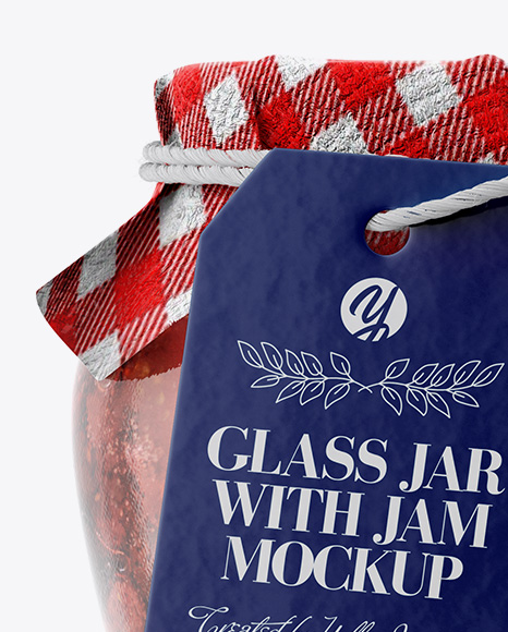 Glass Strawberry Jam Jar with Fabric Cap and Label