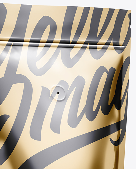 Metallic Coffee Bag W/ Valve Mockup - Half Side View