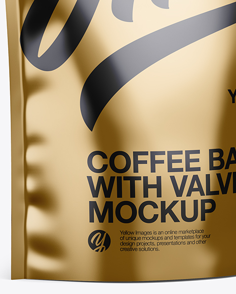 Metallic Coffee Bag W/ Valve Mockup - Half Side View