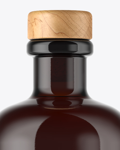 Dark Amber Glass Bottle with Wooden Cap Mockup