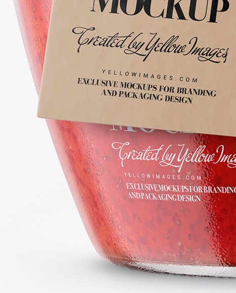 Glass Strawberry Marmalade Jar with Fabric Cap and Label Mockup