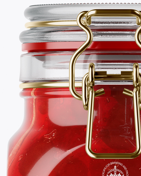 900ml Cherry Jam Glass Jar w/ Clamp Lid Mockup - Side View 900ml Cherry Jam Glass Jar w/ Clamp Lid Mockup - Side View