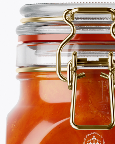 900ml Apricot Jam Glass Jar w/ Clamp Lid Mockup - Side View