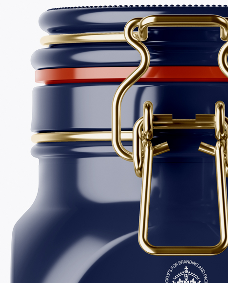 900ml Glossy Ceramic Jam Jar w/ Clamp Lid Mockup - Side View 900ml Glossy Ceramic Jam Jar w/ Clamp Lid Mockup - Side View
