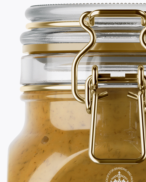 900ml Mustard Sauce Glass Jar w/ Clamp Lid Mockup - Free Download