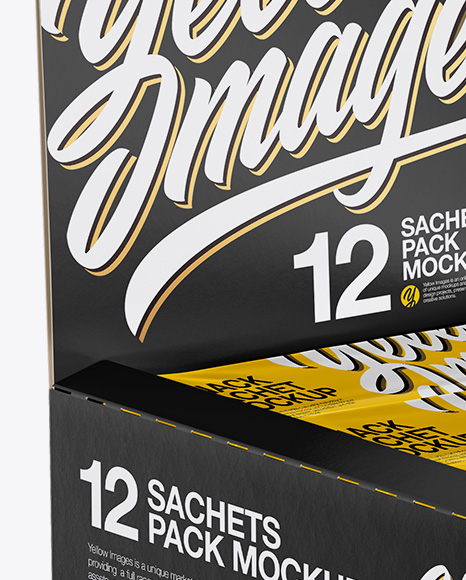 12 Snacks Opened Box Mockup - Half Side View