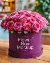 Round Flower Box with Pink Roses Mockup