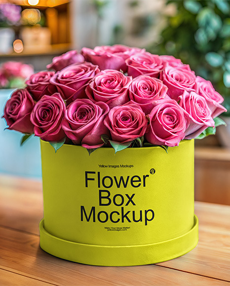 Round Flower Box with Pink Roses Mockup