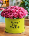Round Flower Box with Pink Roses Mockup