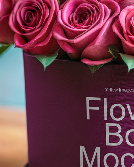 Round Flower Box with Pink Roses Mockup