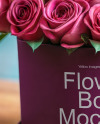 Round Flower Box with Pink Roses Mockup