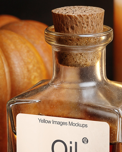 Oil Tincture Square Bottle with Candles and Pumpkin Mockup