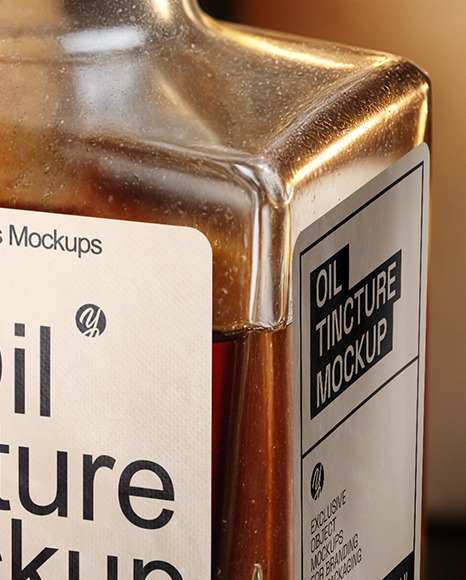 Oil Tincture Square Bottle with Candles and Pumpkin Mockup