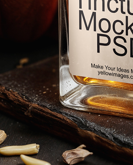 Oil Tincture Square Bottle with Candles and Pumpkin Mockup