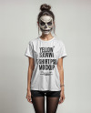 Slim Girl with Spirit of Halloween Mask Wearing a T-Shirt and Shorts Mockup