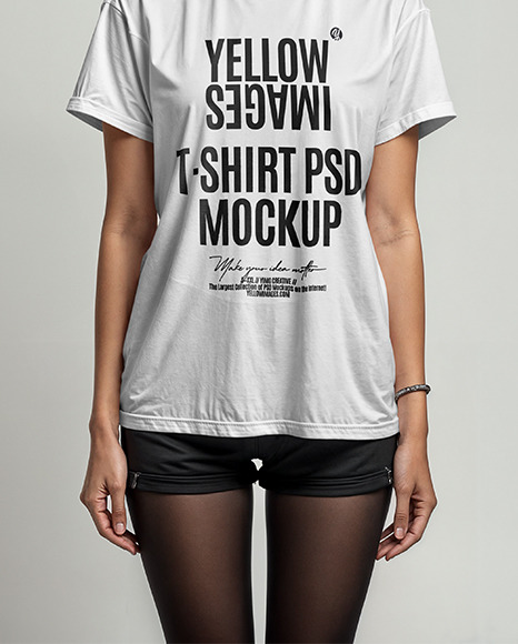 Slim Girl with Spirit of Halloween Mask Wearing a T-Shirt and Shorts Mockup