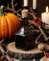 Amber Square Oil Tincture Bottle with Candles and Pumpkin Mockup Amber Square Oil Tincture Bottle with Candles and Pumpkin Mockup