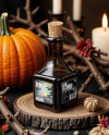 Amber Square Oil Tincture Bottle with Candles and Pumpkin Mockup Amber Square Oil Tincture Bottle with Candles and Pumpkin Mockup