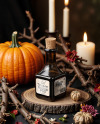 Amber Square Oil Tincture Bottle with Candles and Pumpkin Mockup Amber Square Oil Tincture Bottle with Candles and Pumpkin Mockup