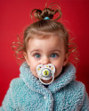 A Baby Girl Wearing Blue Fluffy Fur Coat with Pacifier Mockup