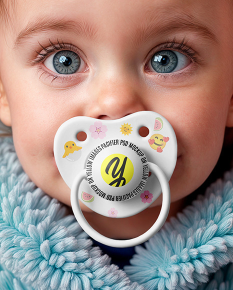 A Baby Girl Wearing Blue Fluffy Fur Coat with Pacifier Mockup
