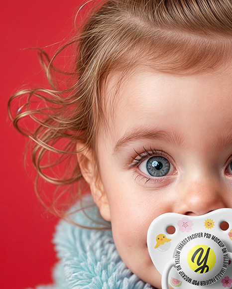 A Baby Girl Wearing Blue Fluffy Fur Coat with Pacifier Mockup