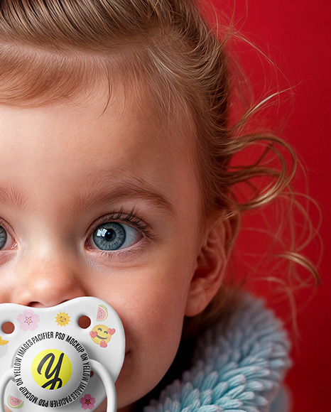 A Baby Girl Wearing Blue Fluffy Fur Coat with Pacifier Mockup