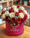 Round Flower Box with Roses Mockup