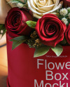 Round Flower Box with Roses Mockup