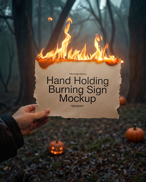 Hand Holding a Burning Piece of Paper Mockup - Show