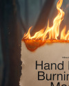 Hand Holding a Burning Piece of Paper Mockup