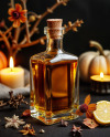 Oil Tincture Square Bottle with Candles and Pumpkin Mockup