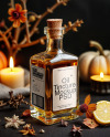 Oil Tincture Square Bottle with Candles and Pumpkin Mockup