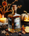 Oil Tincture Square Bottle with Candles and Pumpkin Mockup