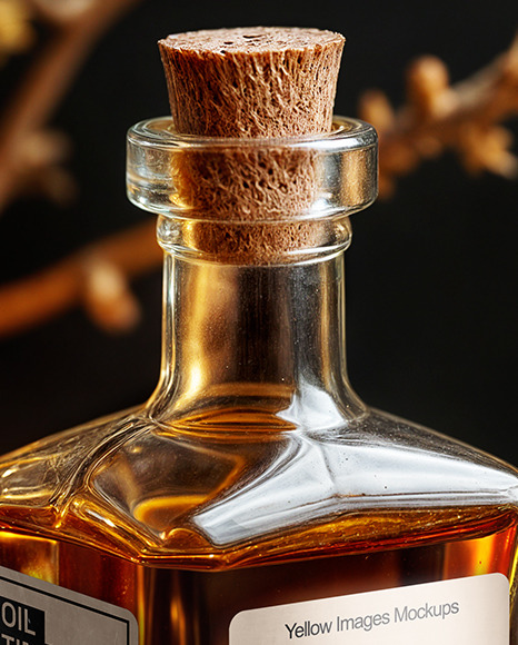 Oil Tincture Square Bottle with Candles and Pumpkin Mockup