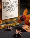 Oil Tincture Square Bottle with Candles and Pumpkin Mockup