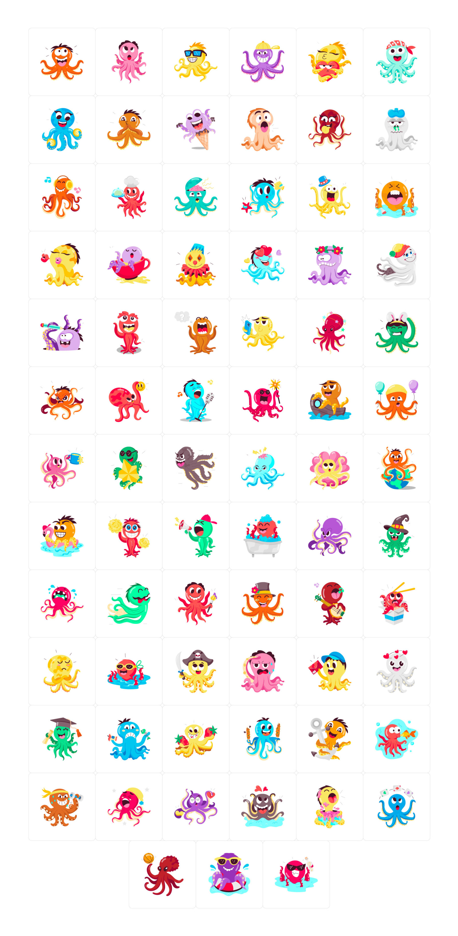 Octopus Cartoon Stickers Octopus Cartoon Stickers