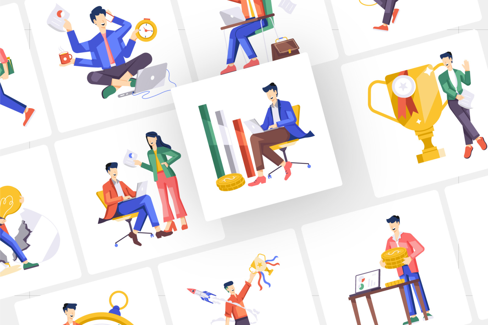 Animated Businessman Working Illustrations