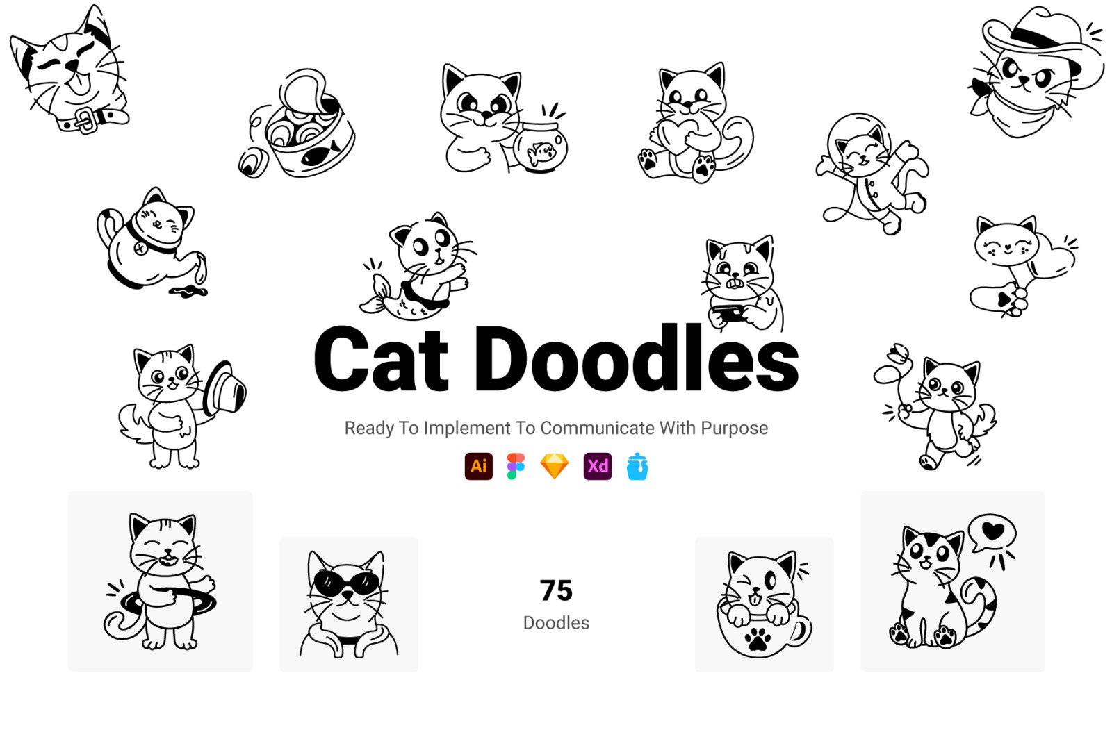 Cute Cat Doodle Icon Pack Cute Cat Doodle Icon Pack