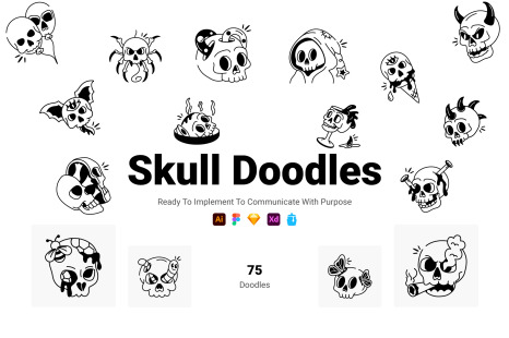 Skull Doodle Icons - Horror